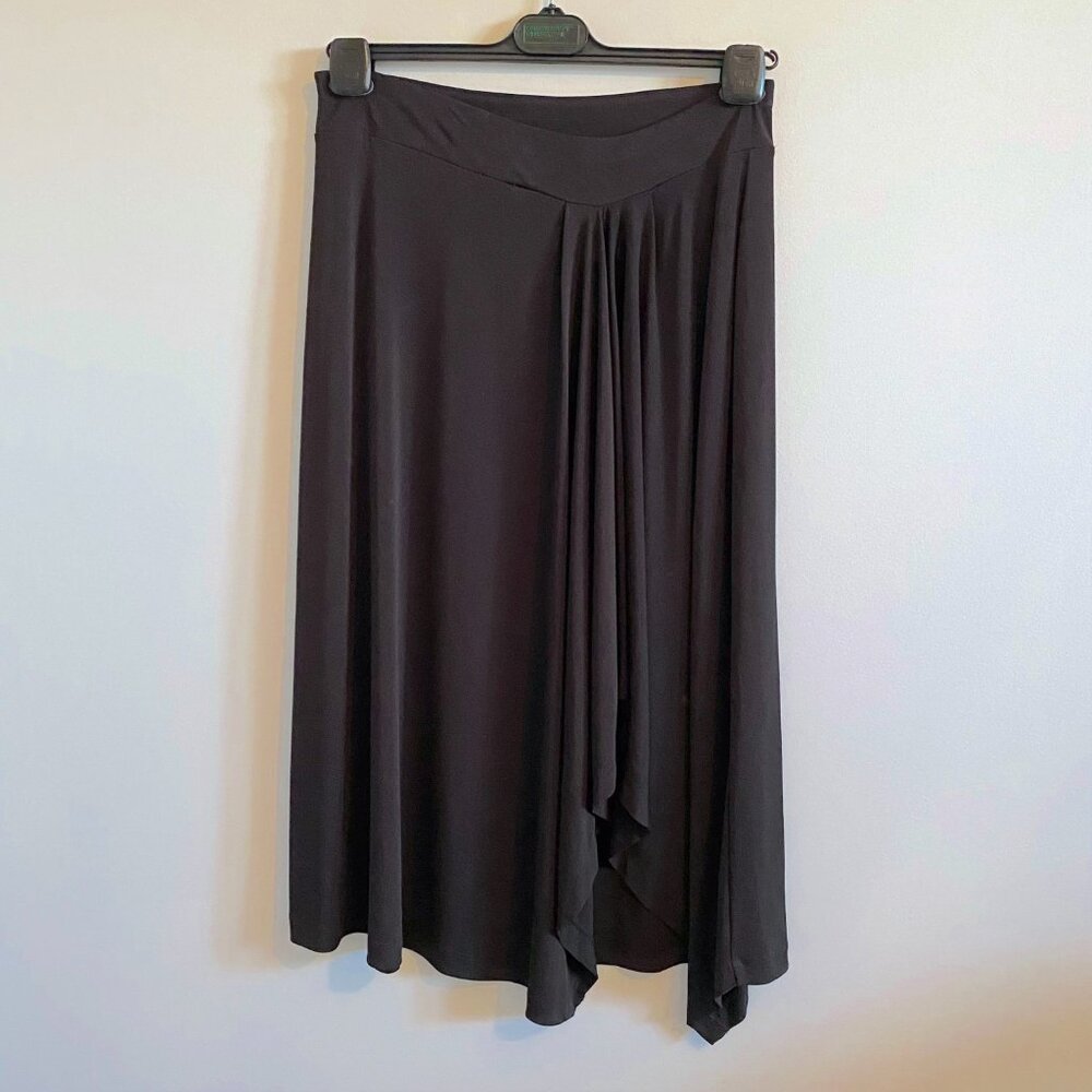 Michael Kors Black Flowing Asymmetric Hem Midi Skirt with Gathered Pleats Summer